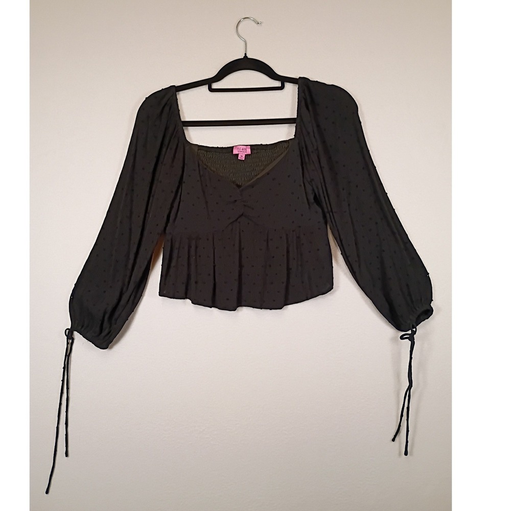 Whimsigoth Mi Ami for Francesca's Women Medium Black Swiss Dot Peplum Blouse Top
